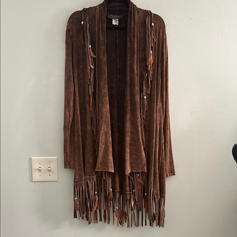 PAT DAHNKE WOMEN'S FRINGE LONG SHAWL JACKET M